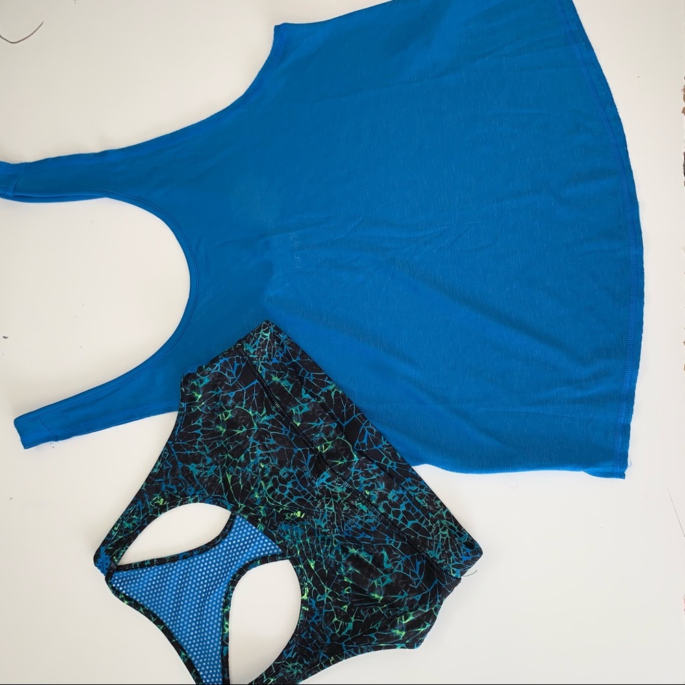 Blue tank with sports bra!